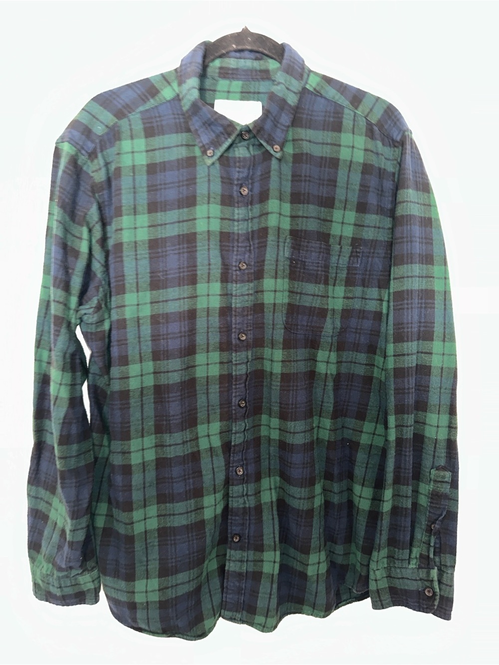Men's Green & Blue Plaid Button-Down Shirt